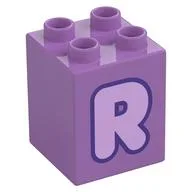 Duplo Brick 2 x 2 x 2 with Lavender 'R' Print, Medium Lavender
