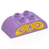 Duplo Brick 2 x 4 Curved Top with Yellow Butterfly Wing Print, Medium Lavender