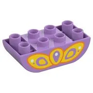 Duplo Brick 2 x 4 Curved Bottom with Yellow Butterfly Wing Print, Medium Lavender