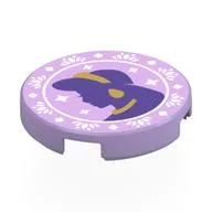 Tile Round 2 x 2 with Dark Purple Jasmin Silhouette, Gold Jewelry, White Decorations Print, Lavender