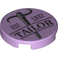 Tile Round 2 x 2 with Needle, 'EST 1932 TAILOR' Print, Lavender