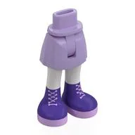Minidoll Hips and Short Skirt with White Legs, Dark Purple Boots, Lavender Laces Print, Lavender