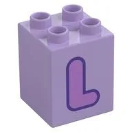 Duplo Brick 2 x 2 x 2 with Medium Lavender 'L' Print, Lavender