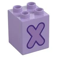 Duplo Brick 2 x 2 x 2 with Medium Lavender 'X' Print, Lavender