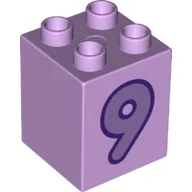Duplo Brick 2 x 2 x 2 with Medium Lavender '9' Print, Lavender