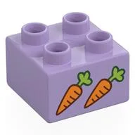 Duplo Brick 2 x 2 with 2 Carrots Print, Lavender