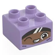 Duplo Brick 2 x 2 with Race Driver, Nougat Face, Black Visor Print, Lavender