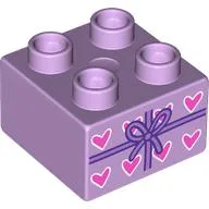Duplo Brick 2 x 2 with Medium Lavender Bow, Hearts Print, Lavender