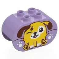 Duplo Brick 2 x 4 x 2 Rounded Ends with Yellow/Reddish Brown Dog Print, Lavender