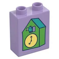 Duplo Brick 1 x 2 x 2 with Green Coocoos Clock Print, Lavender