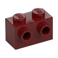 Brick Special 1 x 2 with 2 Studs on 1 Side, Dark Red