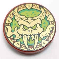 Tile Round 2 x 2 with Gold Creature on Lime/Bright Green Background Print, Dark Red