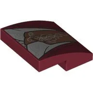 Brick Curved 2 x 2 x 2/3 with Light Bluish Grey/Dark Orange Under Dress Print, Dark Red