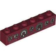 Brick 1 x 6 with Dashboard Dials Print, Dark Red