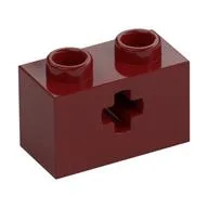 Technic Brick 1 x 2 with Axle Hole Type 1 [+ Opening] and Bottom Pin, Dark Red