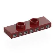 Plate Special 1 x 3 with 2 Studs (Jumper) with Silver 'PORSCHE' Print, Dark Red