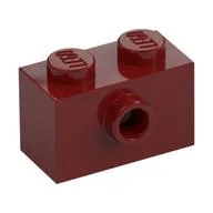 Brick Special 1 x 2 with 1 Center Stud on 1 Side, Bottom Stud Holder, Dark Red