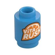 Brick Round 1 x 1 with 'VITA RUSH' Logo Print, Dark Azure
