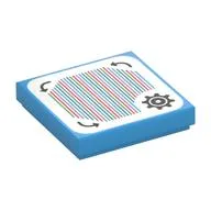 Tile 2 x 2 with Gear, Arrows and Barcode Print (Sticker), Dark Azure