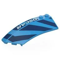 Brick Wedged, Curved 8 x 3 x 2 Open Left with Dark Blue Shapes, White 'OSCAR' Print, Dark Azure