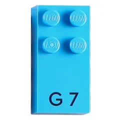 Braille Brick 2 x 4 with 4 Studs ⠛ and 'G 7' Print, Dark Azure