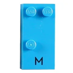 Braille Brick 2 x 4 with 3 Studs ⠍ and 'M' Print, Dark Azure