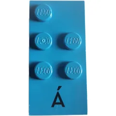 Braille Brick 2 x 4 with 5 Studs ⠷ and 'Á' Print, Dark Azure