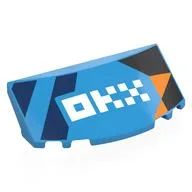 Windscreen, Curved 6 x 2 x 2 with Black, Orange, Dark Blue Shapes, White 'OKX' Print, Dark Azure