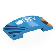 Brick Curved 4 x 2 Double with Orange/Dark Blue/Black Shapes, White 'QUAD LOCK' Print, Dark Azure