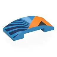 Brick Curved 4 x 2 Double with Orange/Dark Blue/Black Shapes Print, Dark Azure
