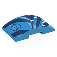 Brick Curved 4 x 6 Double, 2 x 4 Cutout with Dark Blue Stripes, Minifig Head, White Stars Print, Dark Azure