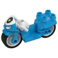 Duplo Motorcycle with Rubber Wheels, White Handlebars, Police Badge, and Headlights Print, Dark Azure