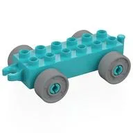 Duplo Car Base 2 x 6 with Fake Bolts, Open Hitch End and Light Bluish Gray Wheels, Medium Azure