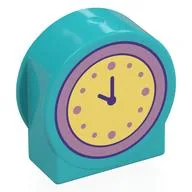Duplo Brick 1 x 3 x 2 Round Top, Cut Away Sides with Bright Light Yellow Clock Print, Medium Azure