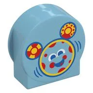 Duplo Brick 1 x 3 x 2 Round Top, Cut Away Sides with Mickey Mouse Outline, Yellow/Red Decorations Print, Medium Azure