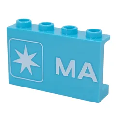 Panel 1 x 4 x 2 with White Star, 'MA' Print, Medium Azure