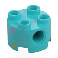 Brick Round 2 x 2, Pin Holes with Multi-Colored Dots Print, Medium Azure