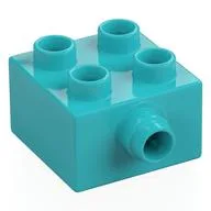 Duplo Brick 2 x 2 - Grooved Pin on Side, Medium Azure