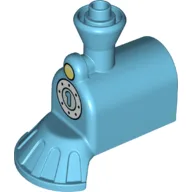 Duplo Train Front, Steam Engine 2 x 4 with Cow Catcher and Yellow Headlight above White Boiler Circle with Azure '1' Print, Medium Azure
