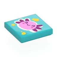 Tile 2 x 2 with Bright Pink and Magenta Axolotl Print, Medium Azure