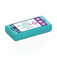 Tile 1 x 2 with Smart Phone, Phone, Speech Bubble, Note, Play Button, Signal Strength and Battery Level Print, Medium Azure