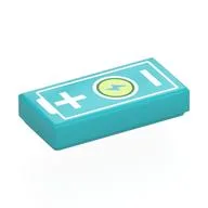 Tile 1 x 2 with Battery, +/-, Lightning Bolt on Yellowish Green Background Print, Medium Azure