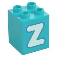 Duplo Brick 2 x 2 x 2 with Light Aqua 'Z' Print, Medium Azure