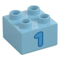Duplo Brick 2 x 2 with '1' Print, Medium Azure
