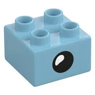 Duplo Brick 2 x 2 with Eye with White Teardrop Spot / Closed Eye Print, Medium Azure