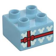 Duplo Brick 2 x 2 with Mickey Mouse Silhouette and Ribbon with Bow (Gift) Print, Medium Azure