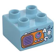 Duplo Brick 2 x 2 with Radio, 'A B C' Print, Medium Azure