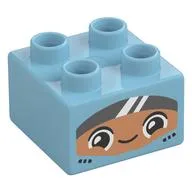 Duplo Brick 2 x 2 with Medium Nougat Face and Visor Print, Medium Azure