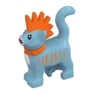 Animal, Cat, Standing with Bright Light Orange Spiky Mohawk and Collar, Bright Light Orange Stripes Print, Medium Azure