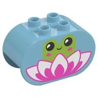 Duplo Brick 2 x 4 x 2 Rounded Ends with Frog and Lilly Flower Print, Medium Azure